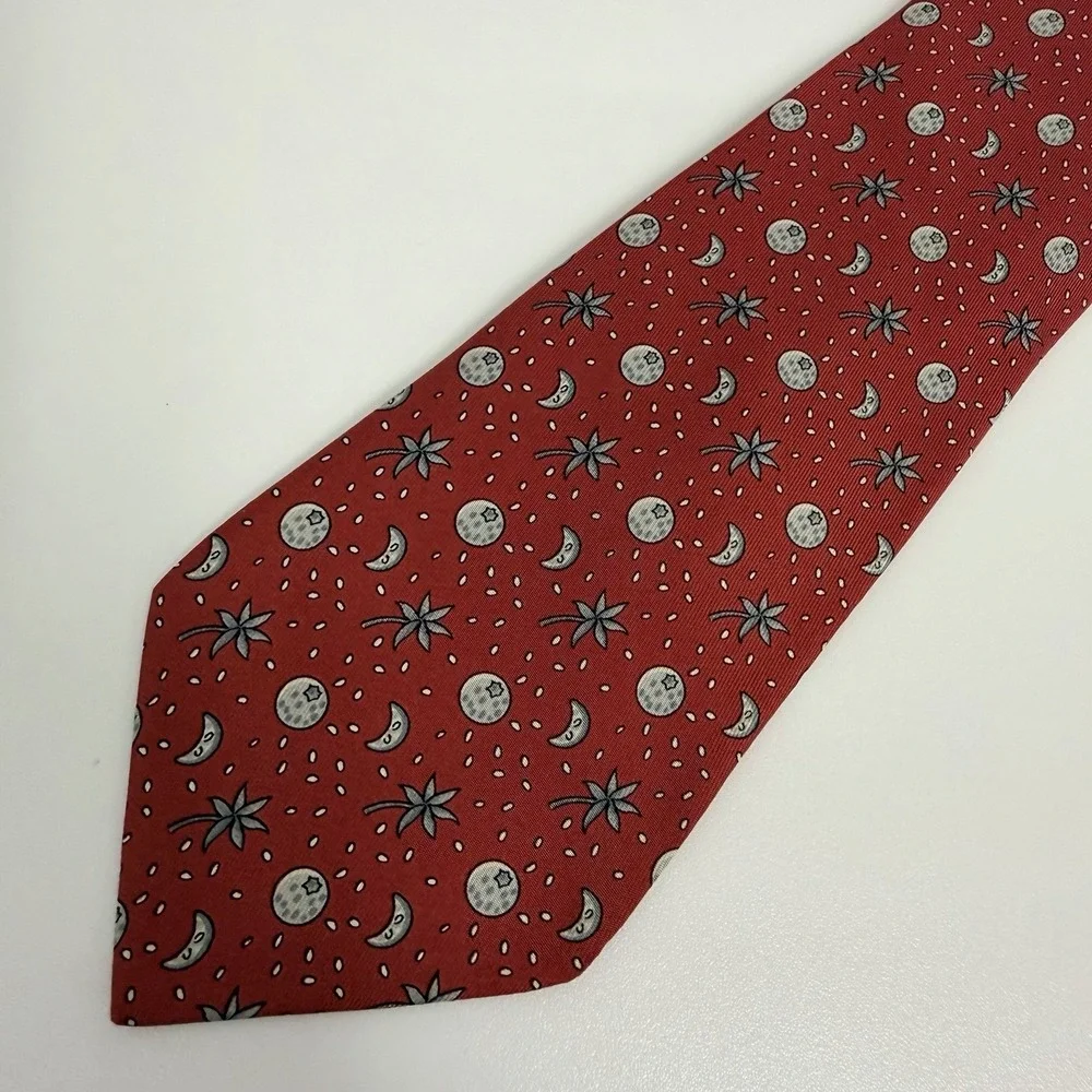 Hermes Men's Tie Constellation Moon Sun Stars Red/Gray Silk 7804 FA 3.25" x 58" - Picture 5 of 7